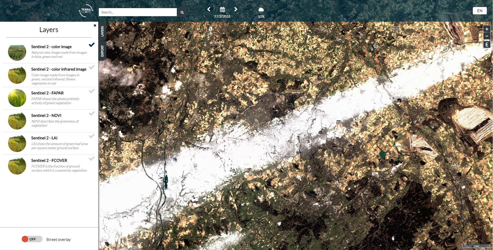 Terraviewer showing an Sentinel 2 color image.