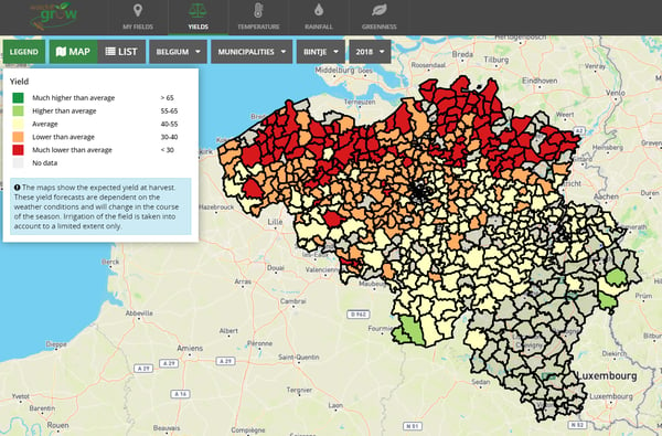 watchITgrow information map showing the North of Flanders is most affected by the drought.