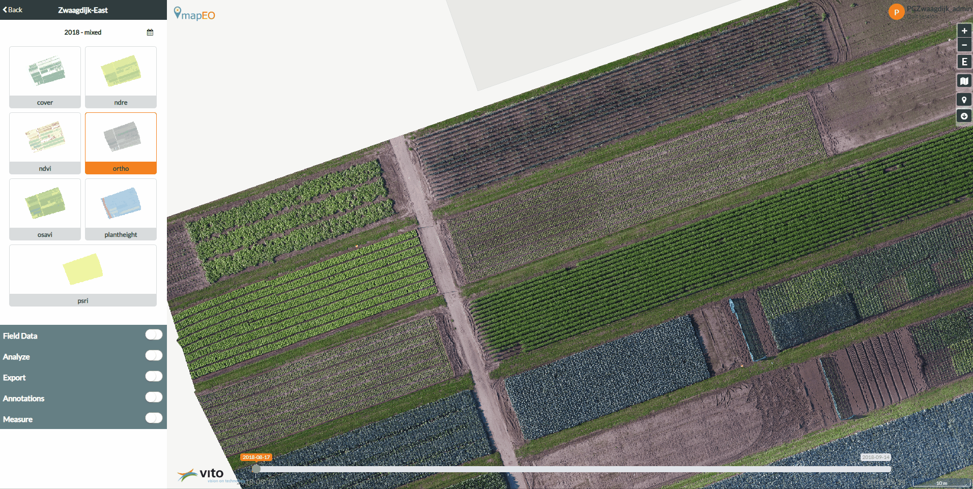 mapeo view of RGB and multispectral data of lettuce fields