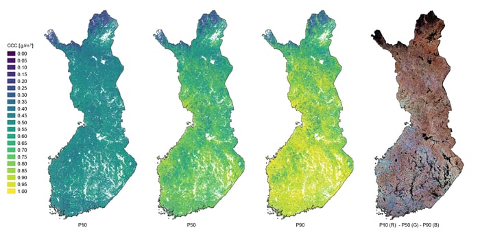 Per pixel Canopy Chlorophyll Content (CCC) time series percentiles over Finland