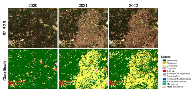 Prototype annual land cover maps between 2020 and 2021 near Coimbra